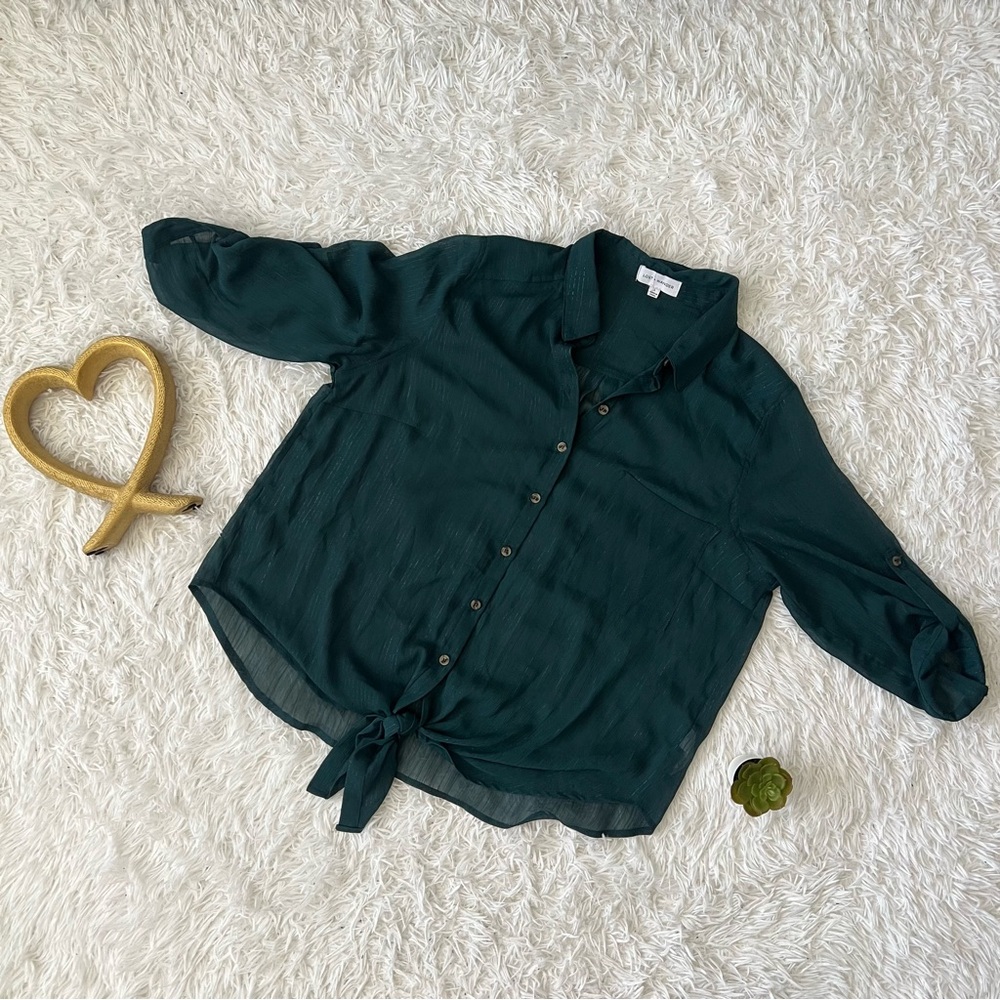 Lost + Wander Green Button Down Shirt with Peter Pan Collar